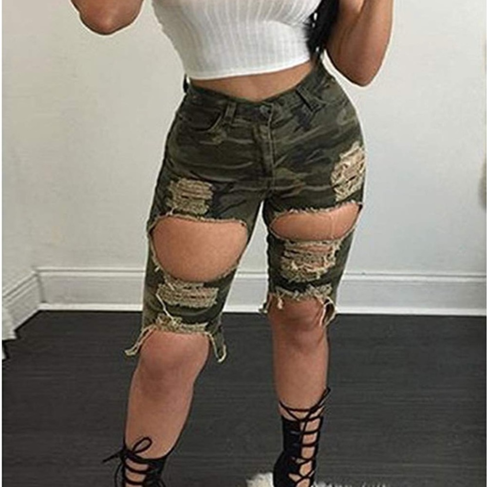 Camo ripped jean shorts - brand new